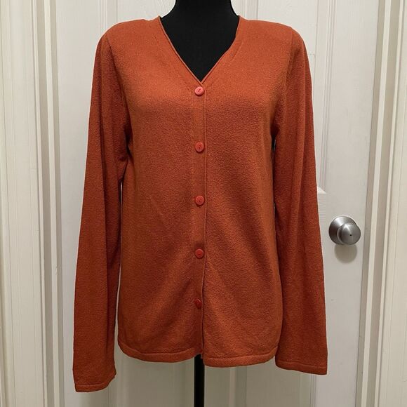 Christopher & Banks Button Up Cardigan V-Neck‎ Lightweight Orange Women's Small - Picture 1 of 7